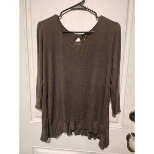 Forever Jade Women's Blouse Olive/ Brown Large Long Sleeve Keyhole Back